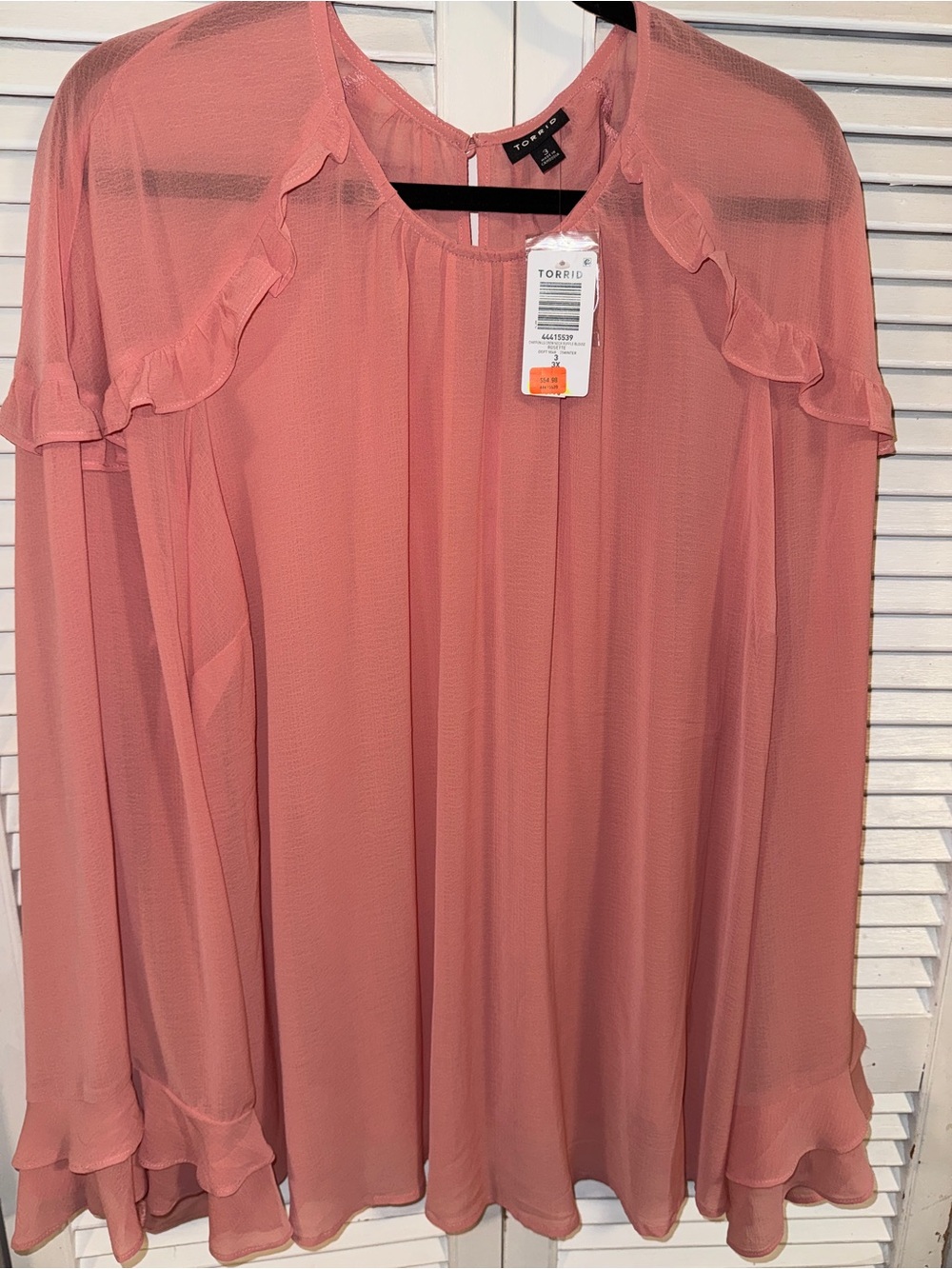 torrid dusty rose ruffle long sleeve blouse